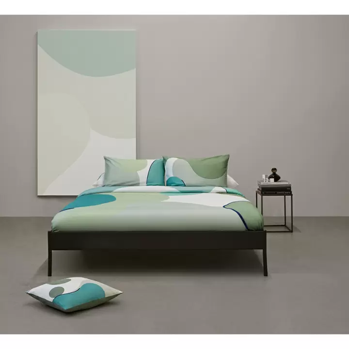 Комплект постельного белья двуспальный из сатина мятного цвета с авторским принтом из коллекции Freak Fruit