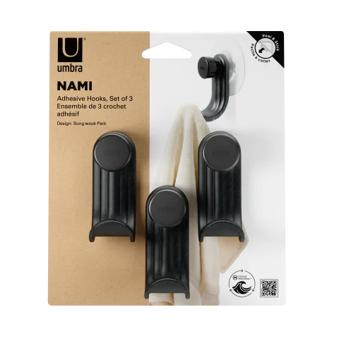Набор из трёх клейких крючков Umbra Nami, черный