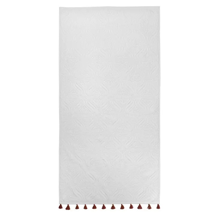 Полотенце банное белое, с кисточками цвета красной глины из коллекции essential, 70х140 см