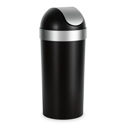 Мусорный бак с откидной крышкой Umbra Venti 62 л, черный/никель