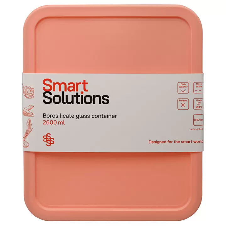 Контейнер для еды стеклянный 2600 мл Smart Solutions, розовый