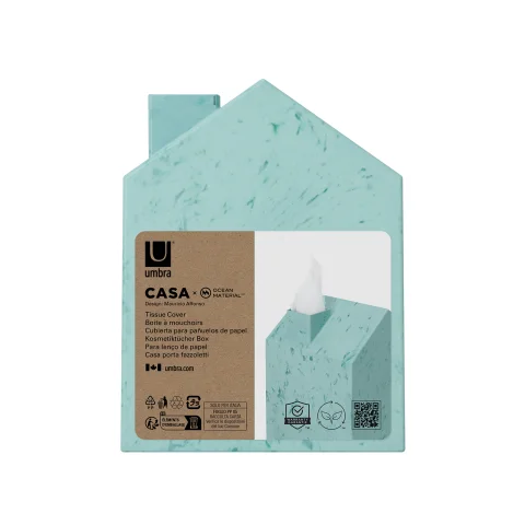 Бокс для салфеток Umbra Casa — декоративный чехол-домик для квадратной коробки, светло-голубой