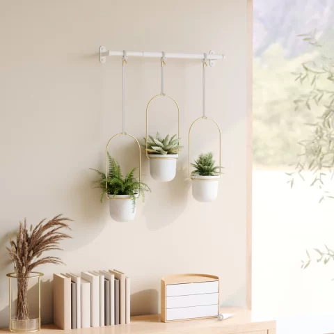 Подвесные кашпо для цветов Umbra Triflora, 3 шт, белый/золото