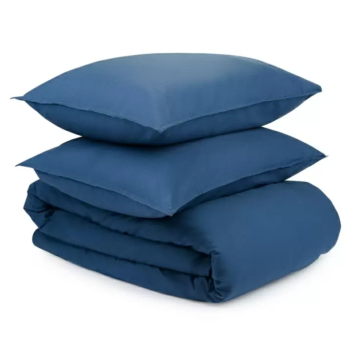 Комплект постельного белья двуспальный темно-синего цвета из органического стираного хлопка Essential