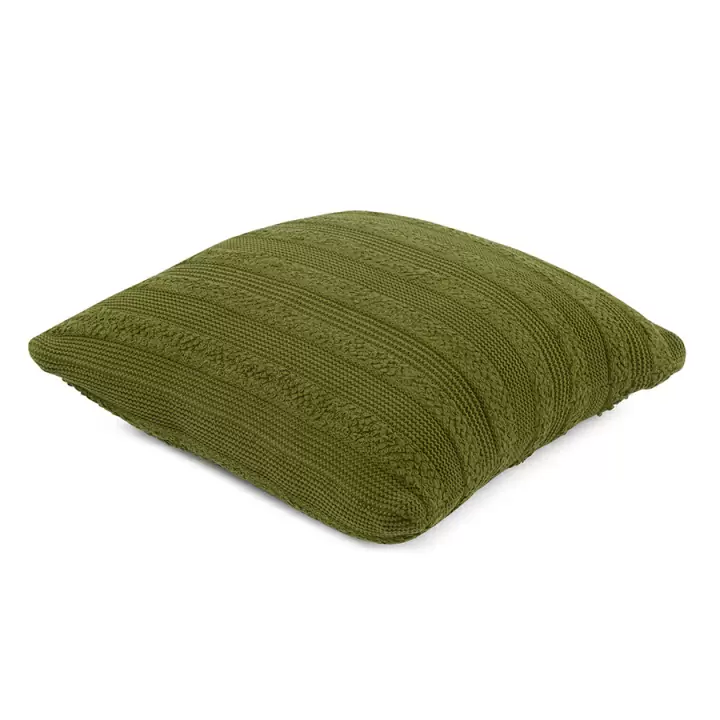 Подушка из хлопка с буклированной вязкой оливкового цвета из коллекции essential, 50х50 см