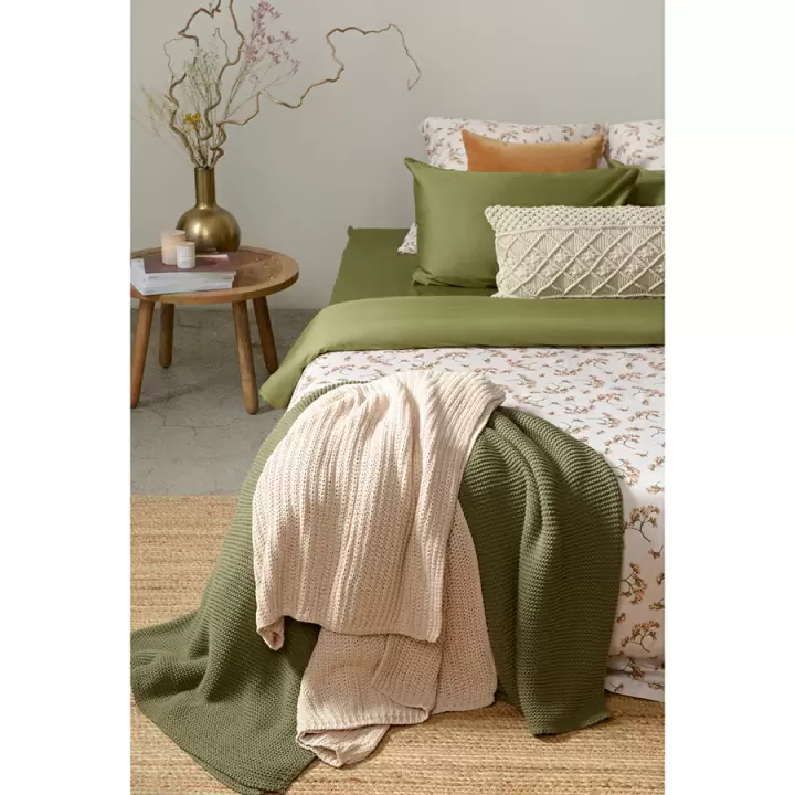 Комплект постельного белья из сатина оливкового цвета с принтом "Степное цветение" из коллекции prairie, 150х200 см