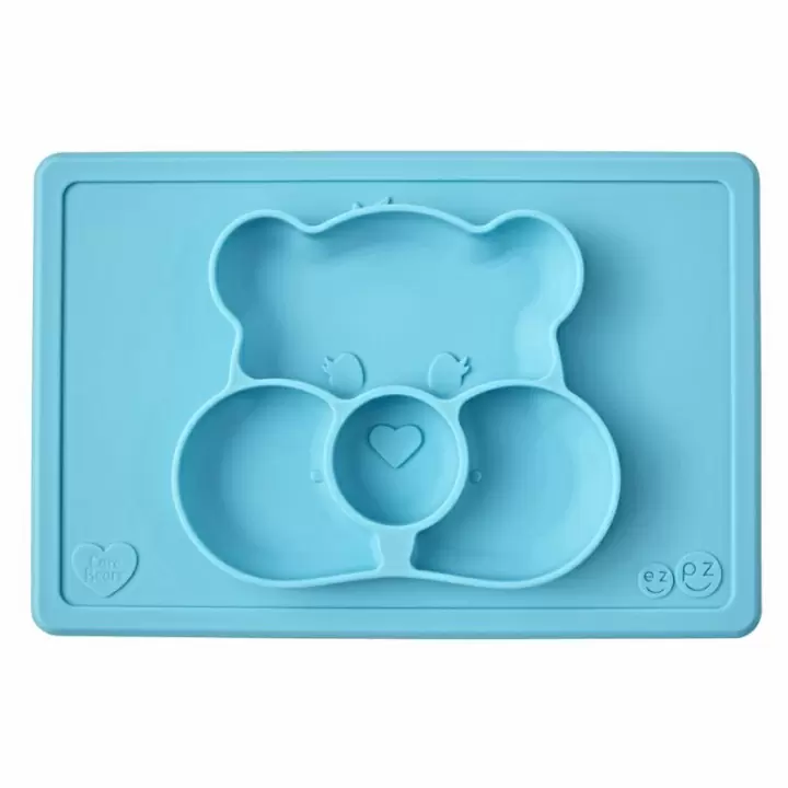 Детская тарелка с ковриком EZPZ Happy Mat Care Bear (бирюзовая)