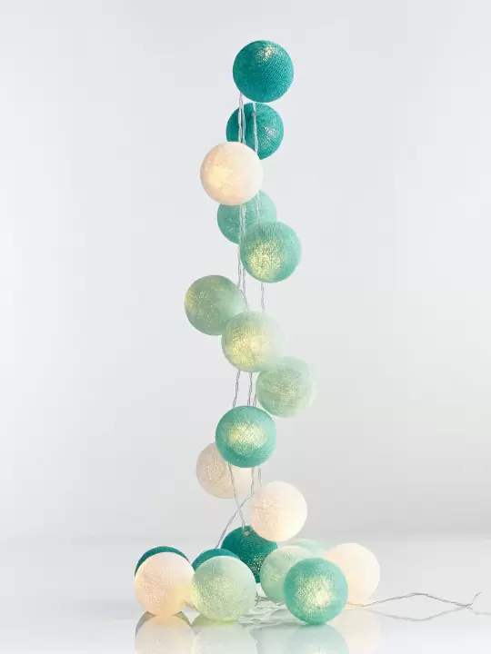 Гирлянда из 20 хлопковых шариков Lares & Penates Бирюзовые тона, 3,5 метра