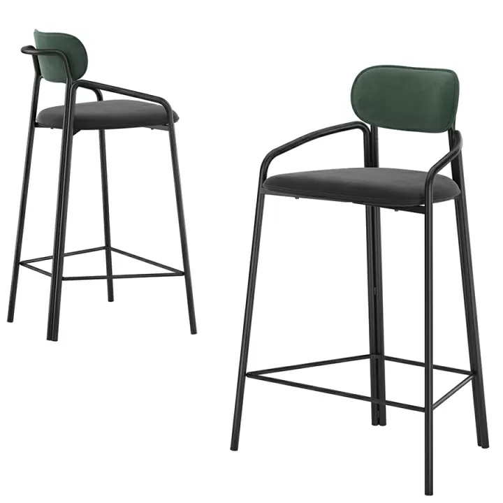 Набор из 2 полубарных стульев ror, round, велюр, черный/темно-зеленый/черный