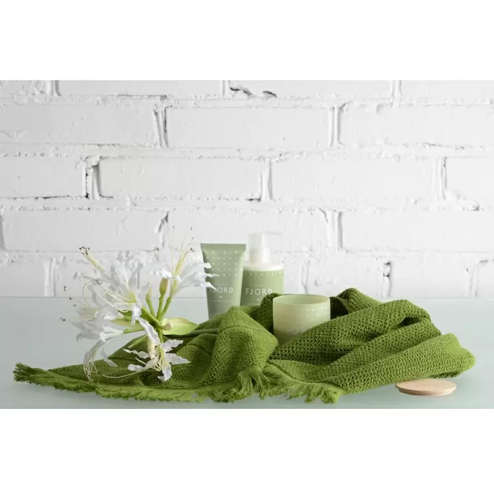 Банное полотенце с бахромой, оливково-зеленое
