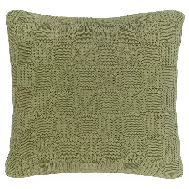 Подушка из хлопка рельефной вязки травянисто-зеленого цвета из коллекции essential, 50х50 см