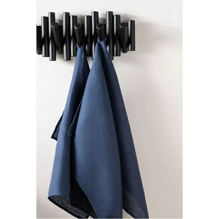 Набор из двух вафельных полотенец изо льна темно-синего цвета из коллекции essential, 50х70 см