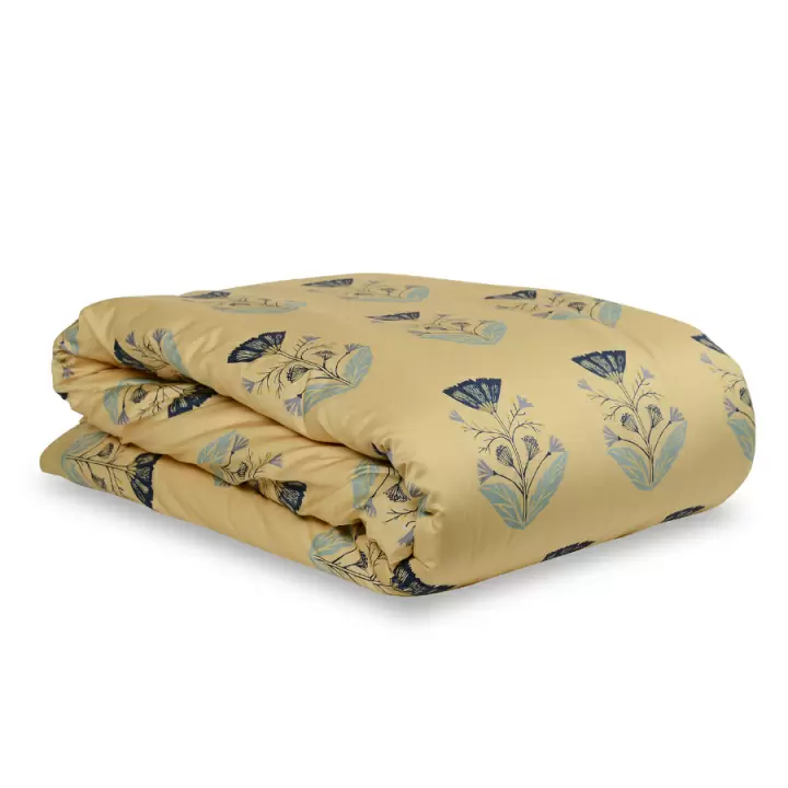 Комплект постельного белья двуспальный из сатина темно-синего цвета с принтом "Летний цветок"