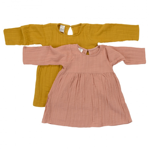 Платье с длинным рукавом из хлопкового муслина горчичного цвета из коллекции essential 4-5y