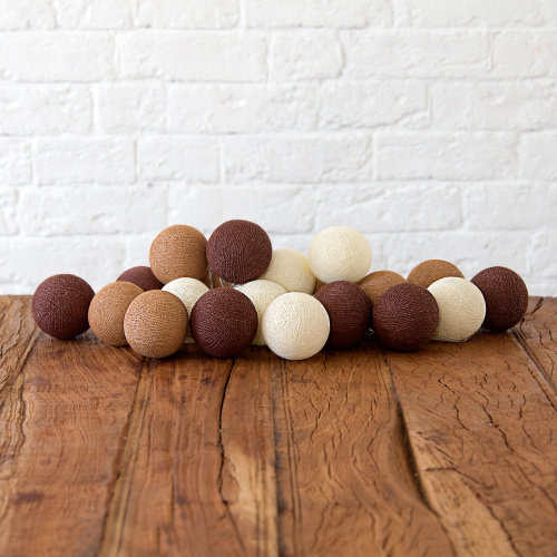 Гирлянда из 20 хлопковых шариков Lares & Penates Шоколадная фабрика / Кофейная, 3,5 метра
