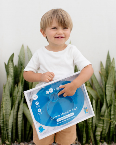 Детская тарелка с ковриком EZPZ Elmo Mat (синяя)