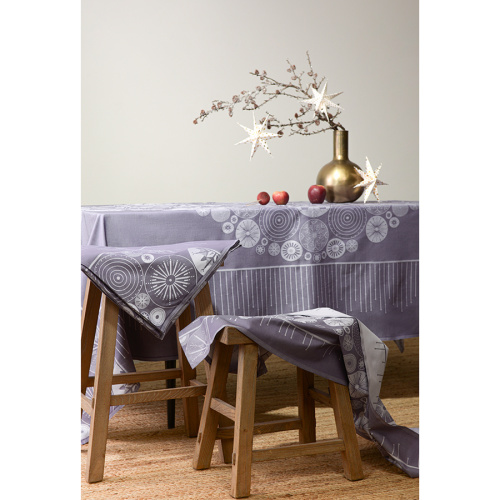 Скатерть из хлопка фиолетово-серого цвета с рисунком Tkano Ледяные узоры, New Year Essential, 180х260 см