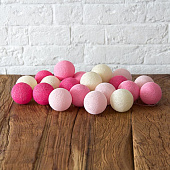 Гирлянда из 20 хлопковых шариков Розовая (3,5 метра)